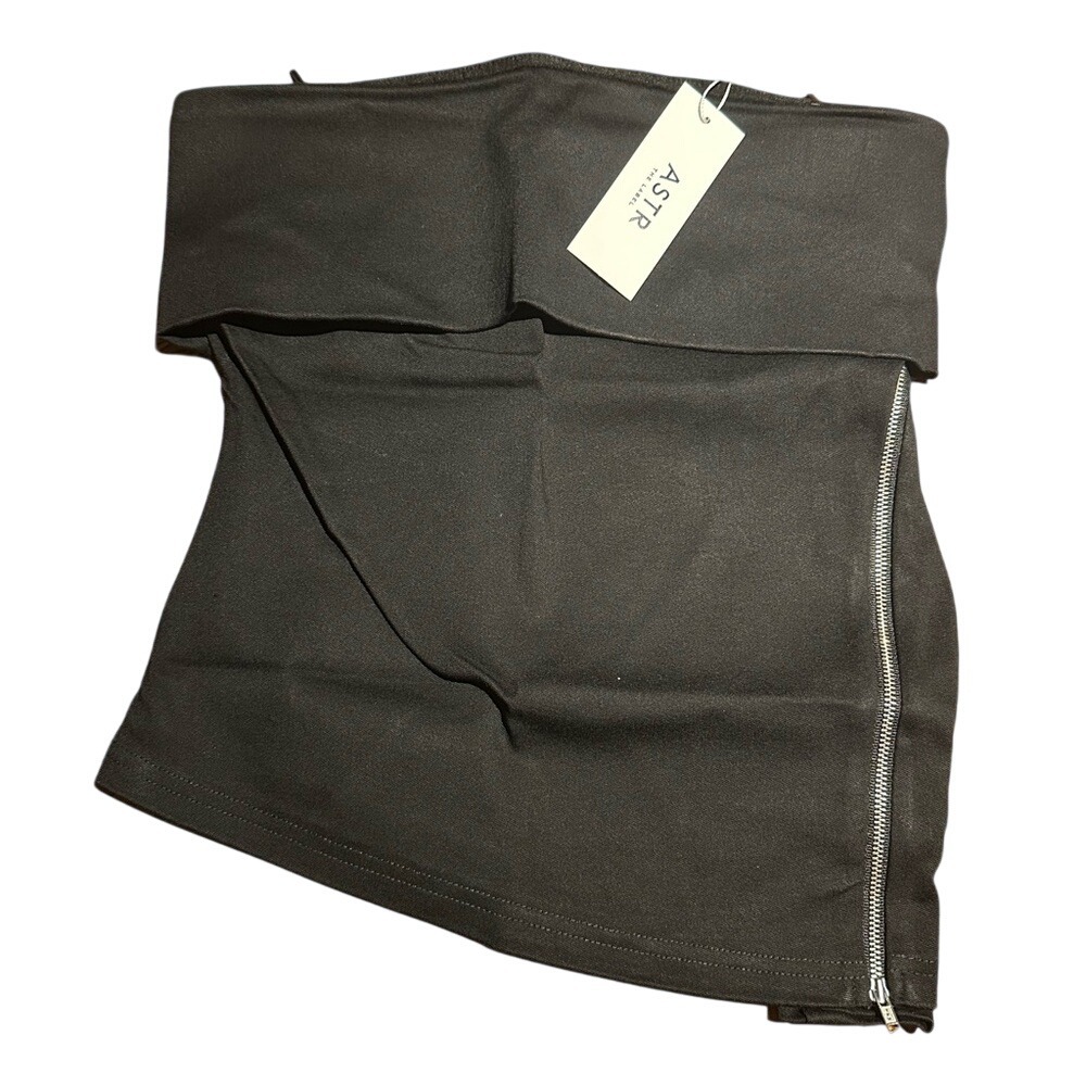 Astr Strapless‎ Black Top Asymmetrical Zip Up Fitted Party Going Out Top